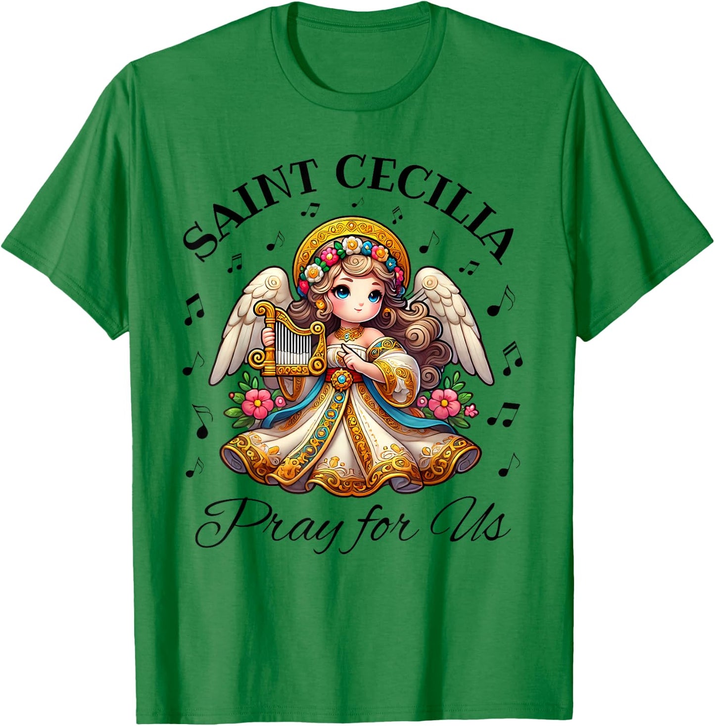 Saint Cecilia Catholic Patroness of Music and Musicians Kids T-Shirt - T-Shirt | Irish Green