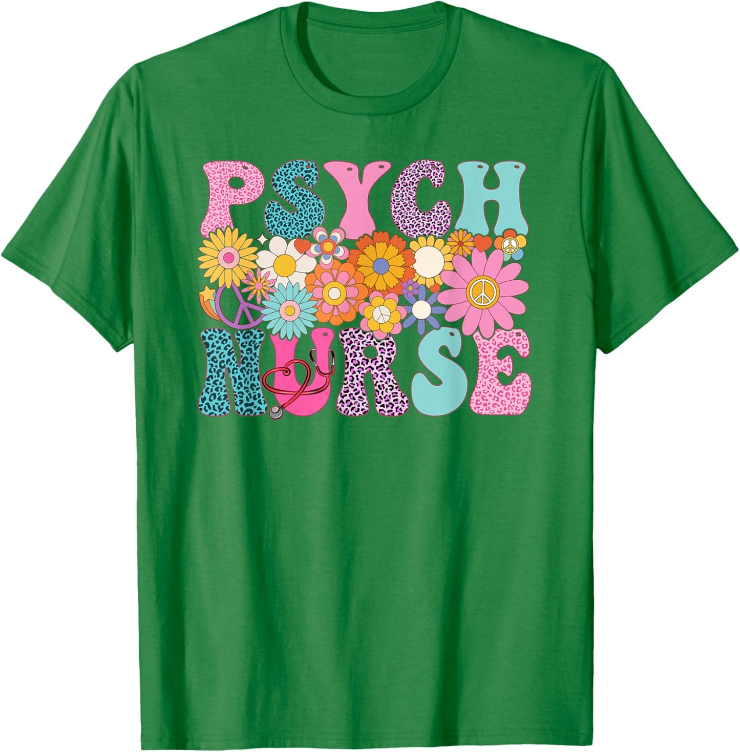 Psych Nurse Week Groovy Leopard Appreciation Day T-Shirt - T-Shirt | Irish Green
