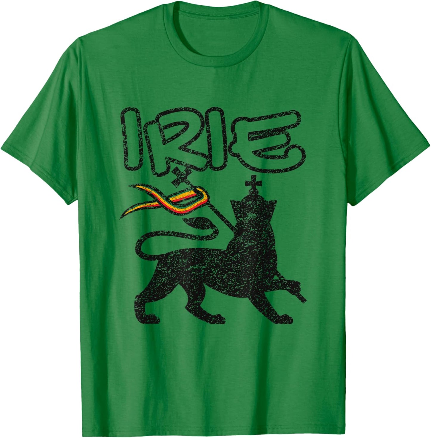 Irie Lion Of Judah Distressed Retro Vintage Reggae T-Shirt - T-Shirt | Irish Green
