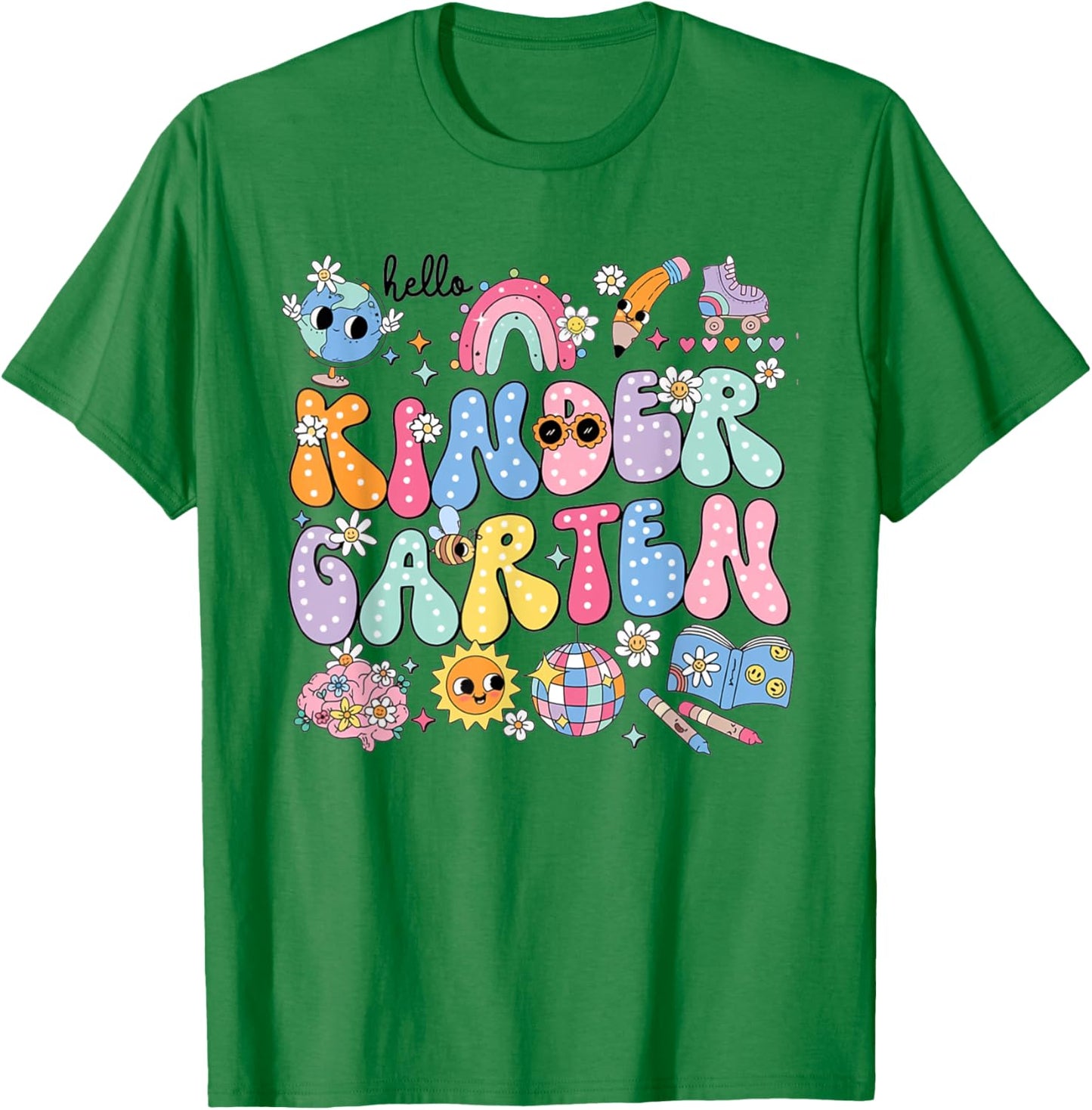 Retro Hello Kindergarten Disco Ball Teacher Rainbow Kids T-Shirt - T-Shirt | Irish Green