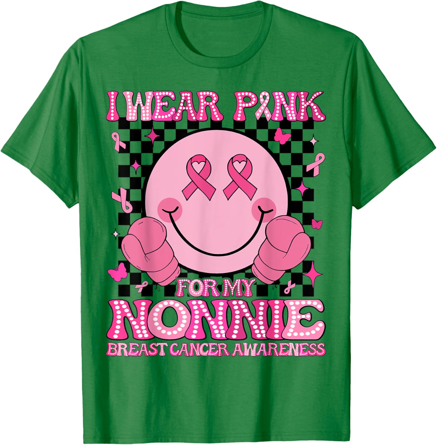 I Wear Pink For My Nonnie Breast Cancer Awareness Groovy T-Shirt - T-Shirt | Irish Green
