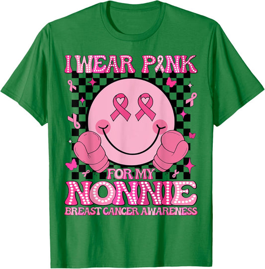 I Wear Pink For My Nonnie Breast Cancer Awareness Groovy T-Shirt - T-Shirt | Irish Green