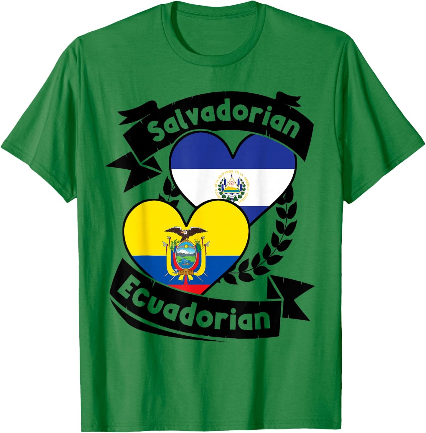 Salvadorian Ecuadorian Heart Flags El Salvador Ecuador T-Shirt - T-Shirt | Irish Green