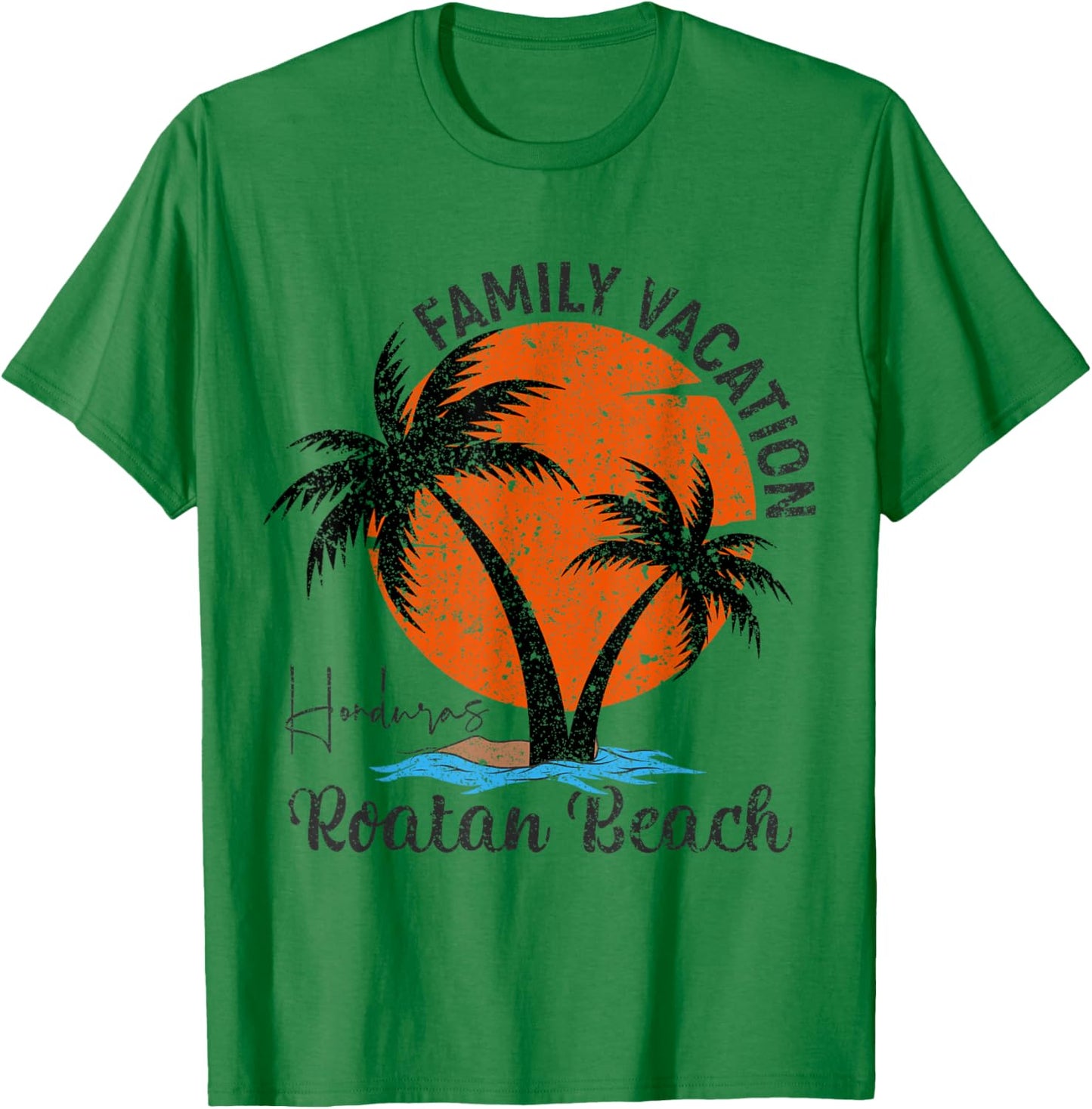 Vintage Family Vacation Palm Trees Roatan Honduras Beach T-Shirt - T-Shirt | Irish Green