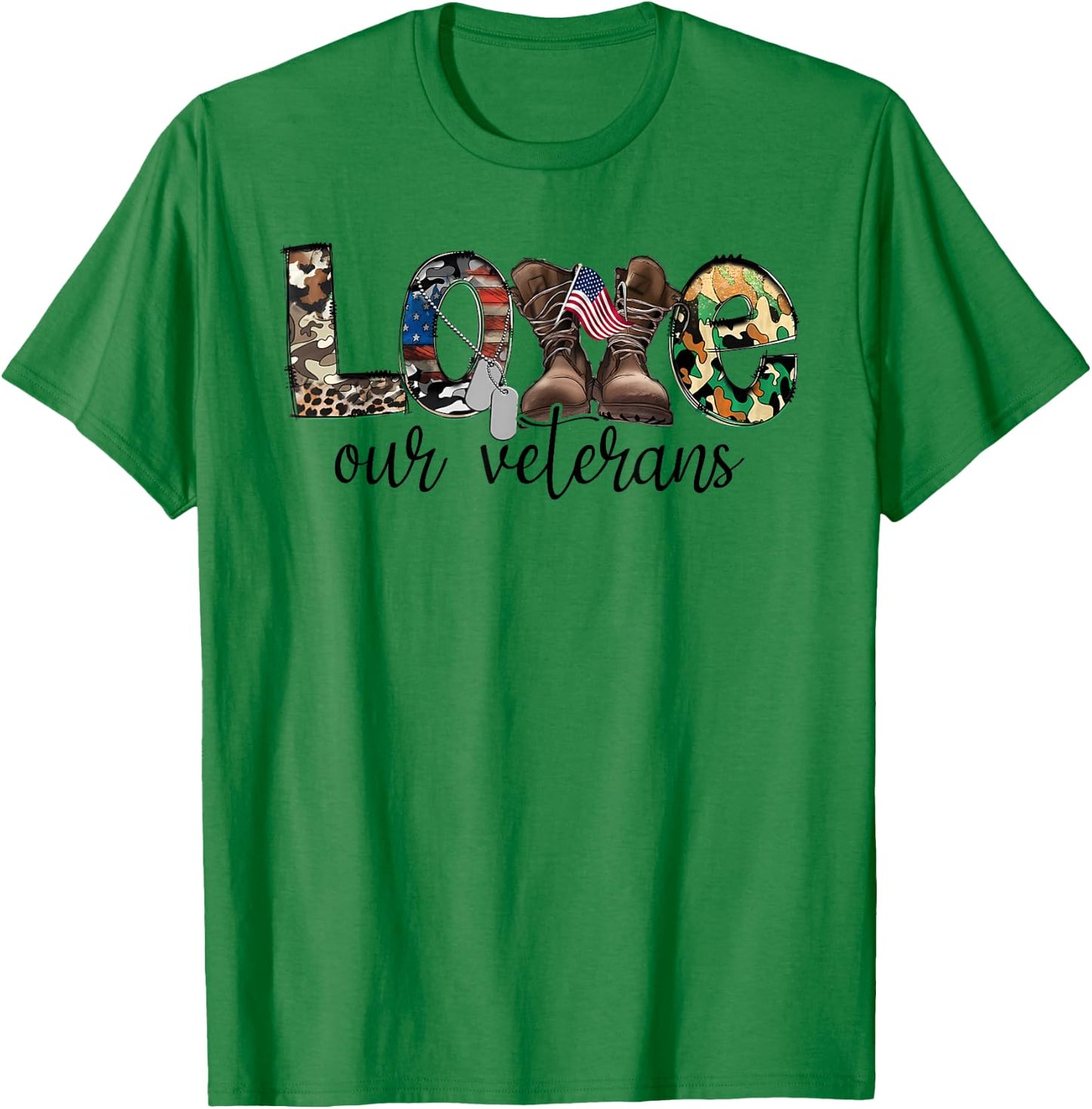 Love Our Veterans Day Proud Military US Flag T-Shirt - T-Shirt | Irish Green