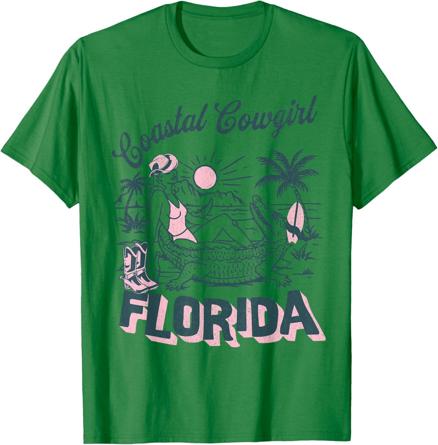 Coastal Cowgirl Beach Palm Surf Club Florida T-Shirt - T-Shirt | Irish Green