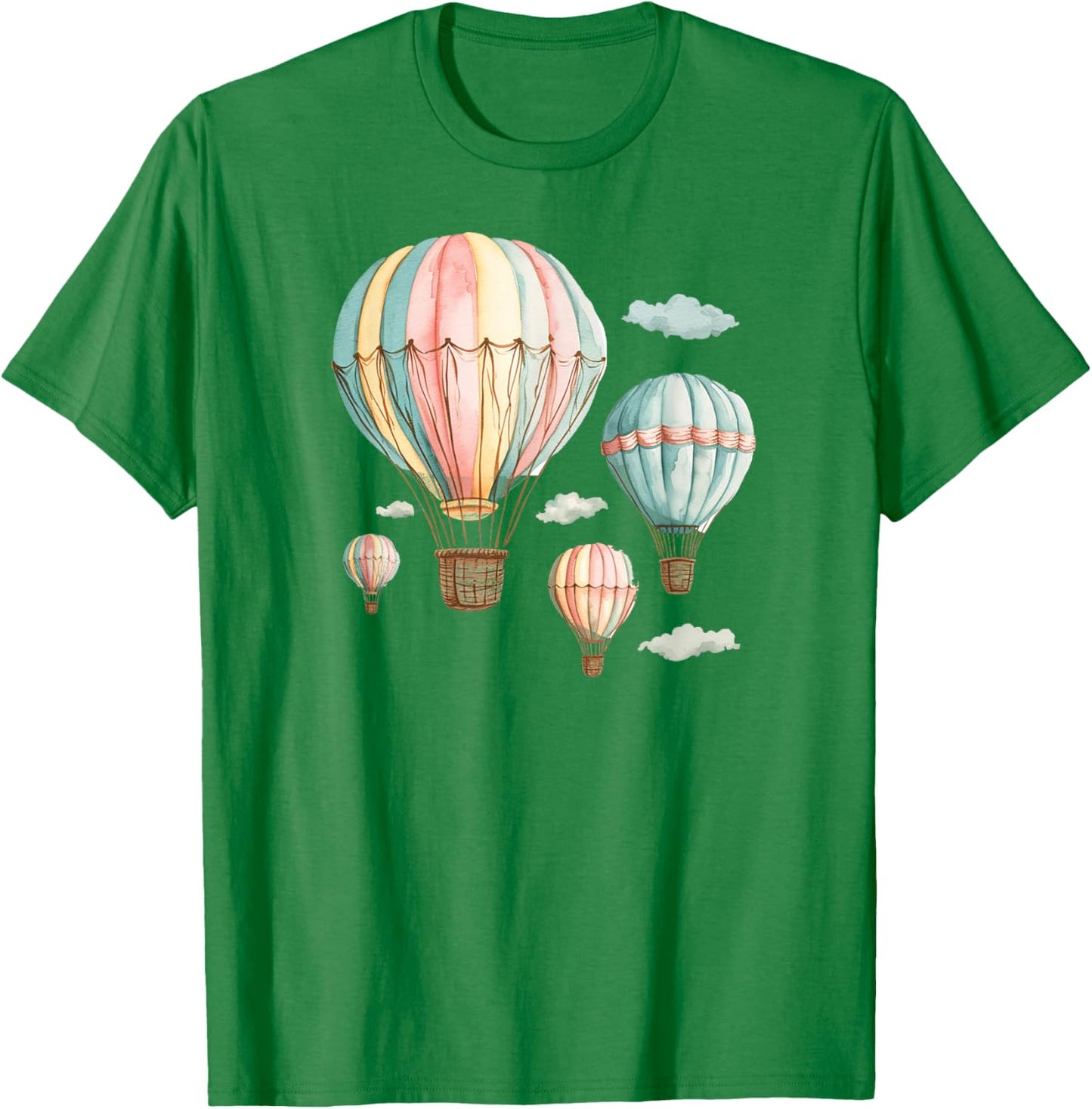 Clouds and Pastel Hot Air Balloons T-Shirt - T-Shirt | Irish Green