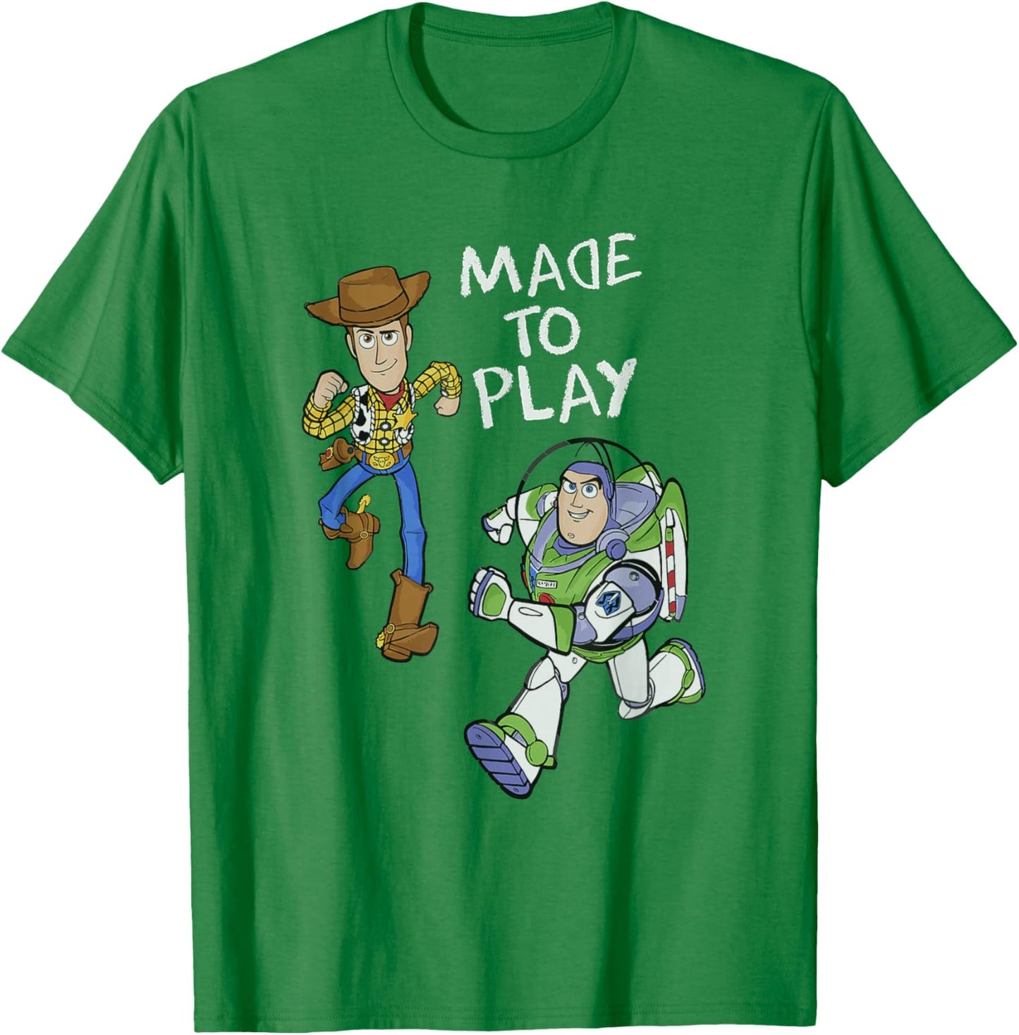 Disney Pixar Toy Story Woody Buzz Made To Play Chest Poster T-Shirt - T-Shirt | Irish Green