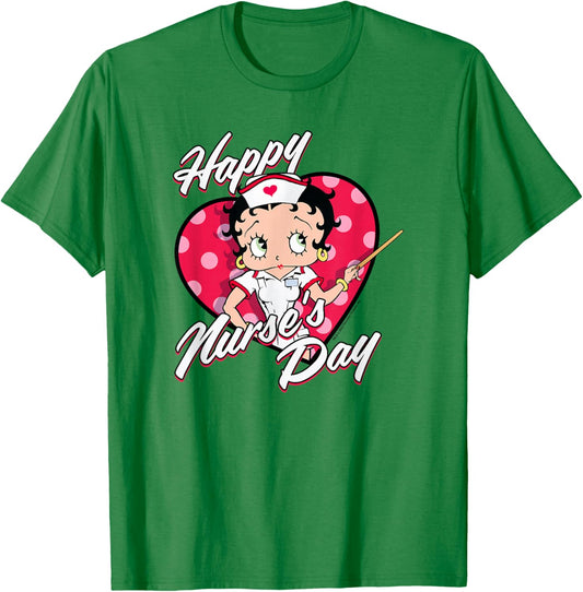 Betty Boop Happy Nurse's Day Heart Box Up T-Shirt - T-Shirt | Irish Green