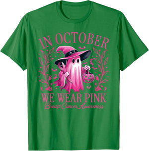 In October We Wear Pink Breast Cancer Awareness Halloween T-Shirt - T-Shirt | Irish Green