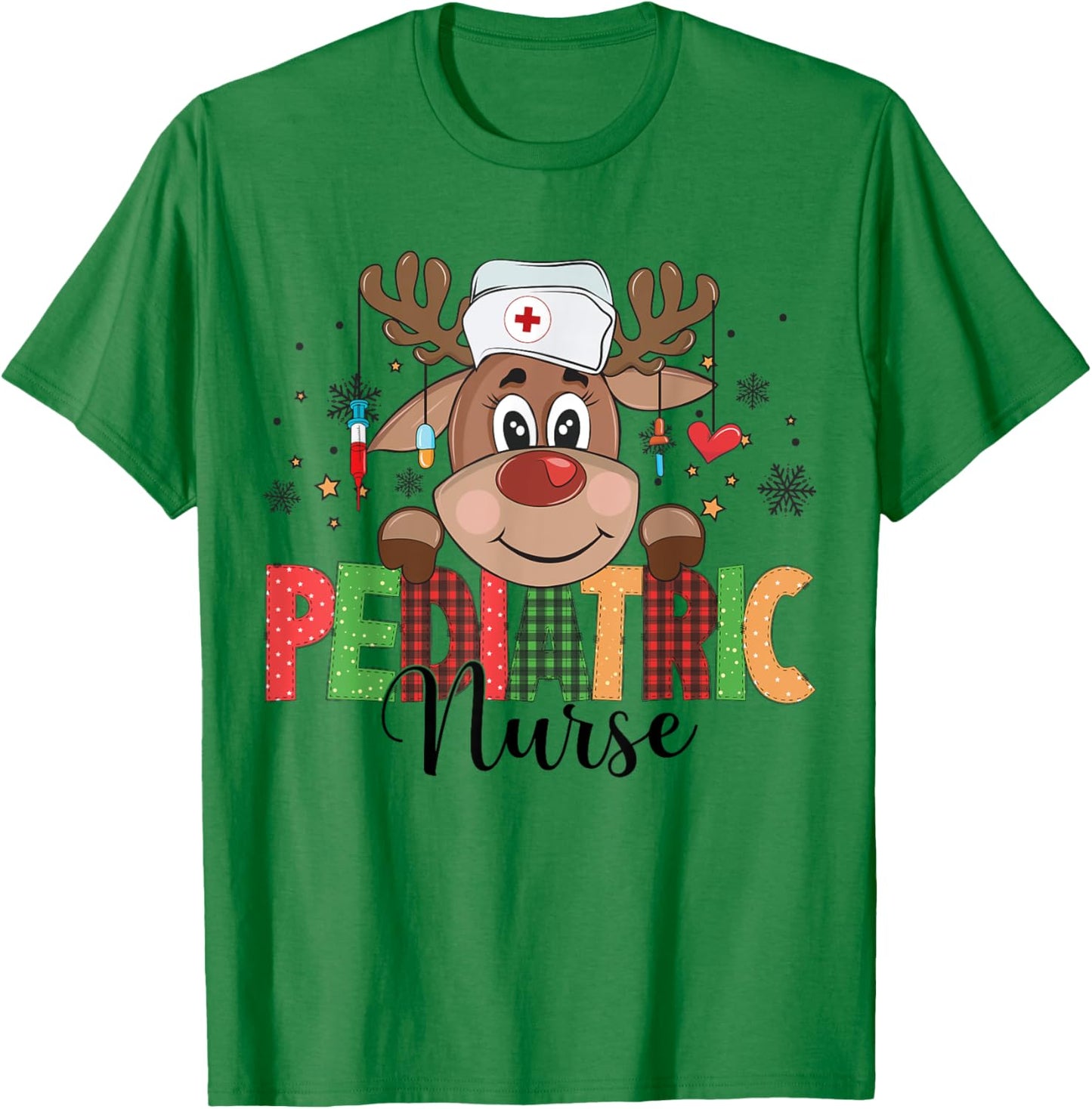 Christmas Pediatric Nurse Reindeer Nursing Xmas T-Shirt - T-Shirt | Irish Green