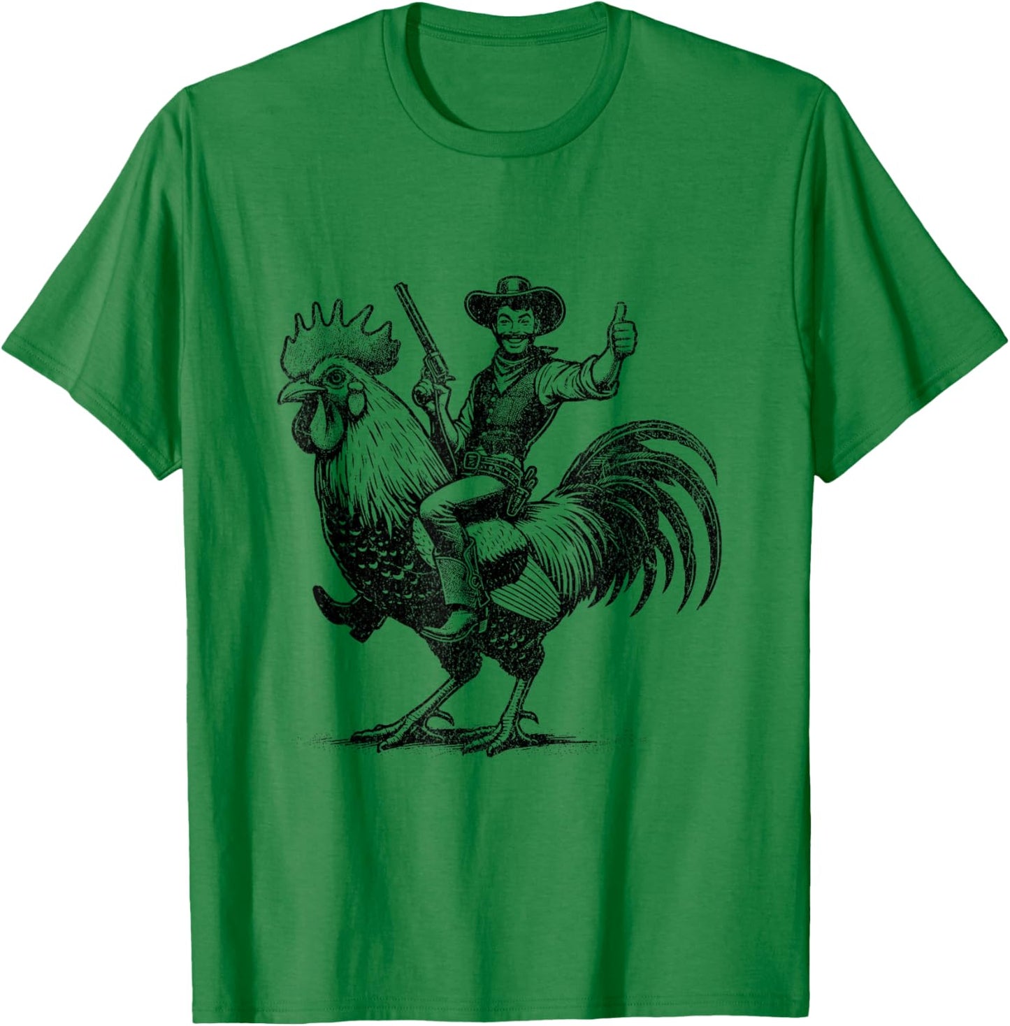 Funny Vintage Cowboy Riding Chicken T-Shirt - T-Shirt | Irish Green