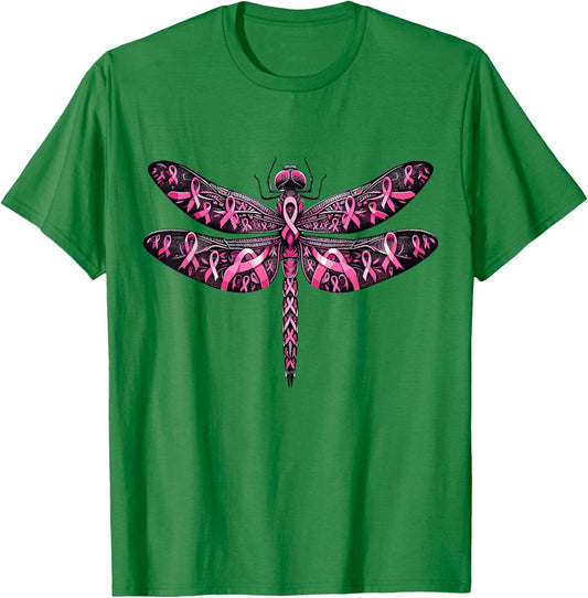 Dragonfly Pink Ribbon Breast Cancer Awareness Support T-Shirt - T-Shirt | Irish Green