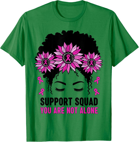Breast Cancer Awareness Support Squad Messy Bun Pink Warrior T-Shirt - T-Shirt | Irish Green
