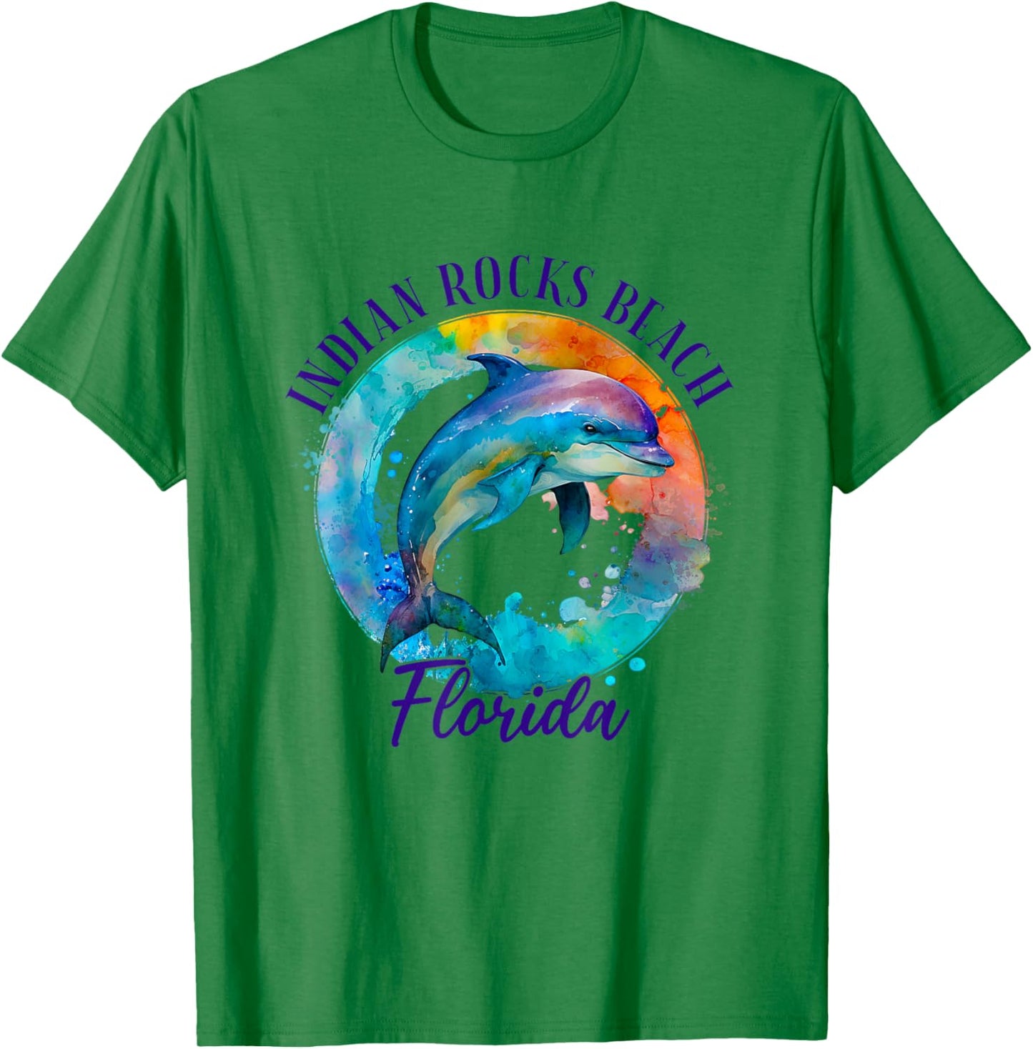 Indian Rocks Beach Florida Happy Watercolor Dolphin Men Women Girls Kids T-Shirt - T-Shirt | Irish Green