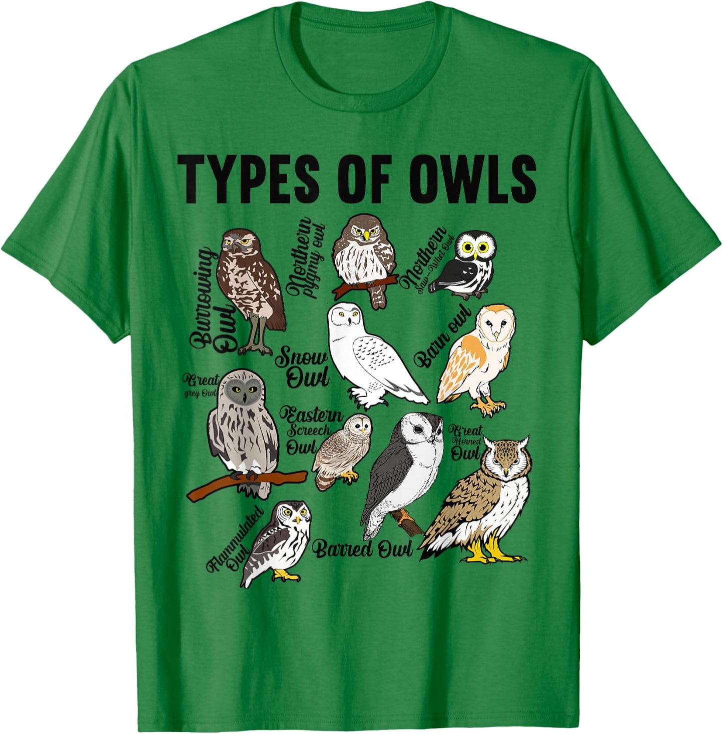 Types of Owls Owl T-Shirt - T-Shirt | Irish Green