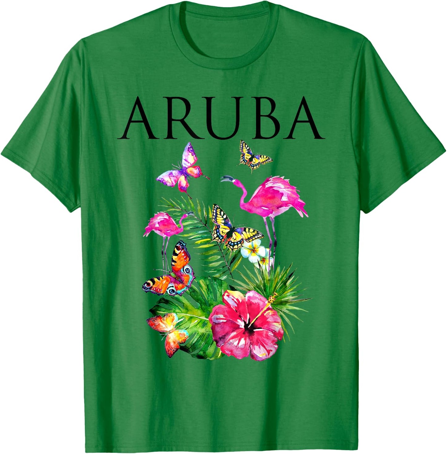 Aruba Flowers Paradise Butterflies Hawaii Print T-Shirt - T-Shirt | Irish Green