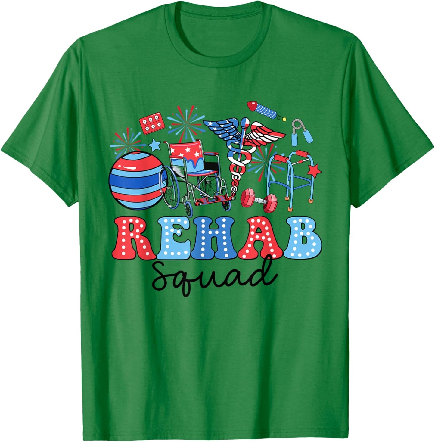 Retro Rehab Squad American Flag Rehab Nurse 4th Of July Women Men T-Shirt - T-Shirt | Irish Green