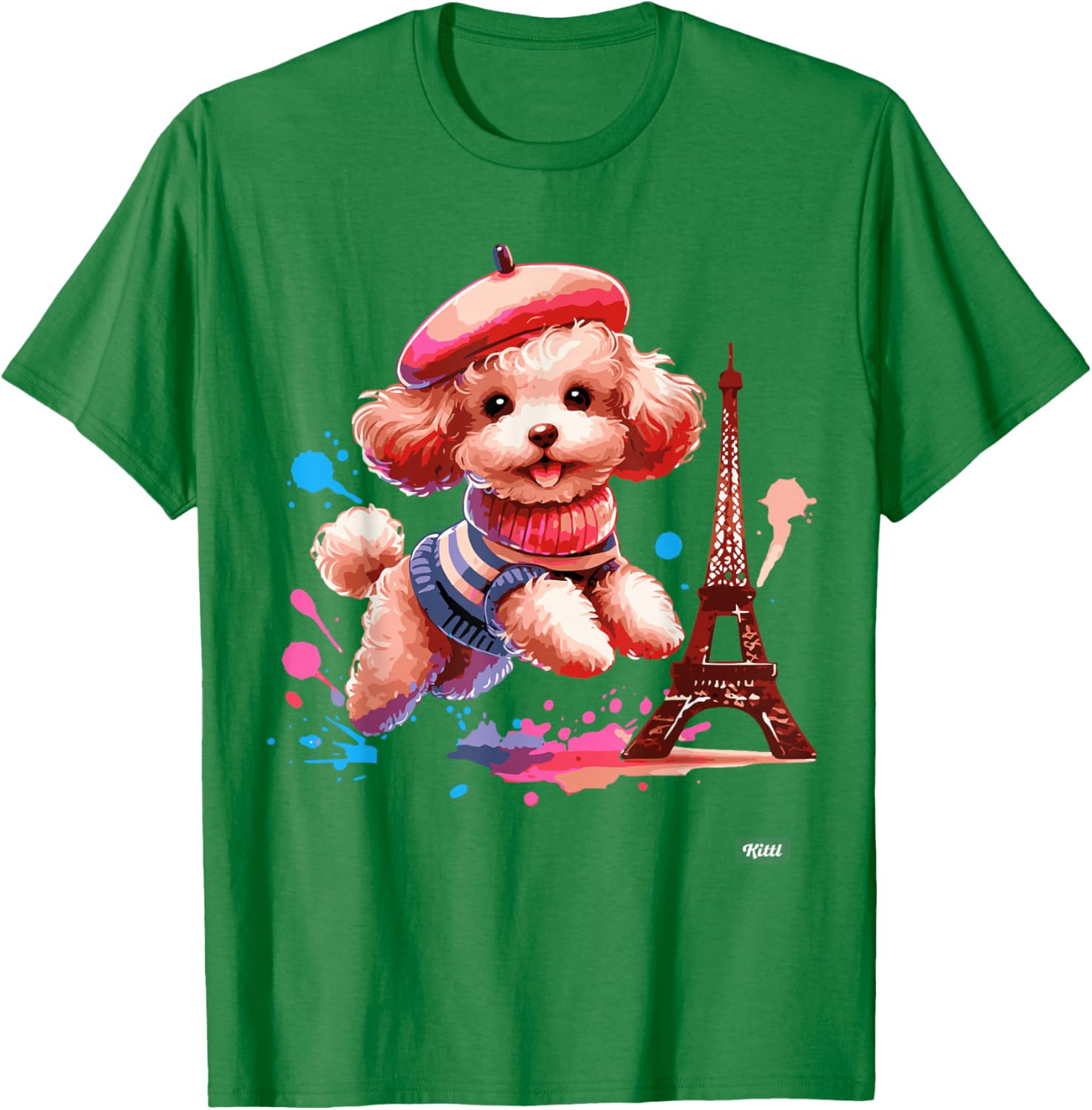 French Paris Eiffel Tower Fashion Toy Poodle Paris Puppy T-Shirt - T-Shirt | Irish Green
