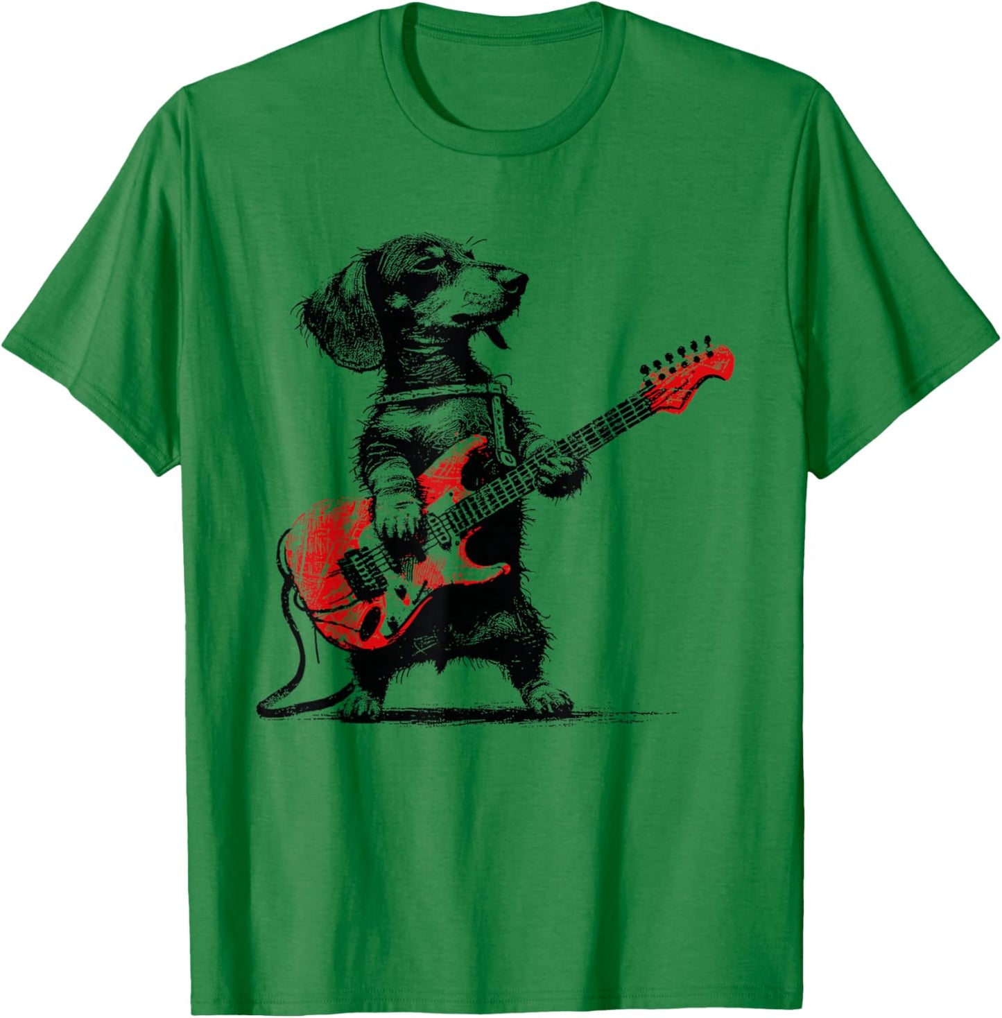 Rock Guitar Dog Vintage Dachshund Musician Cool Animal Art T-Shirt - T-Shirt | Irish Green