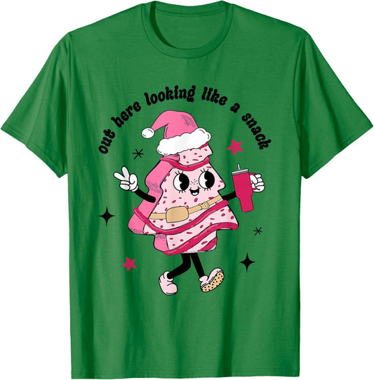 Funny Out Here Lookin Like A Snack Pink Style Xmas Tree Cake T-Shirt - T-Shirt | Irish Green