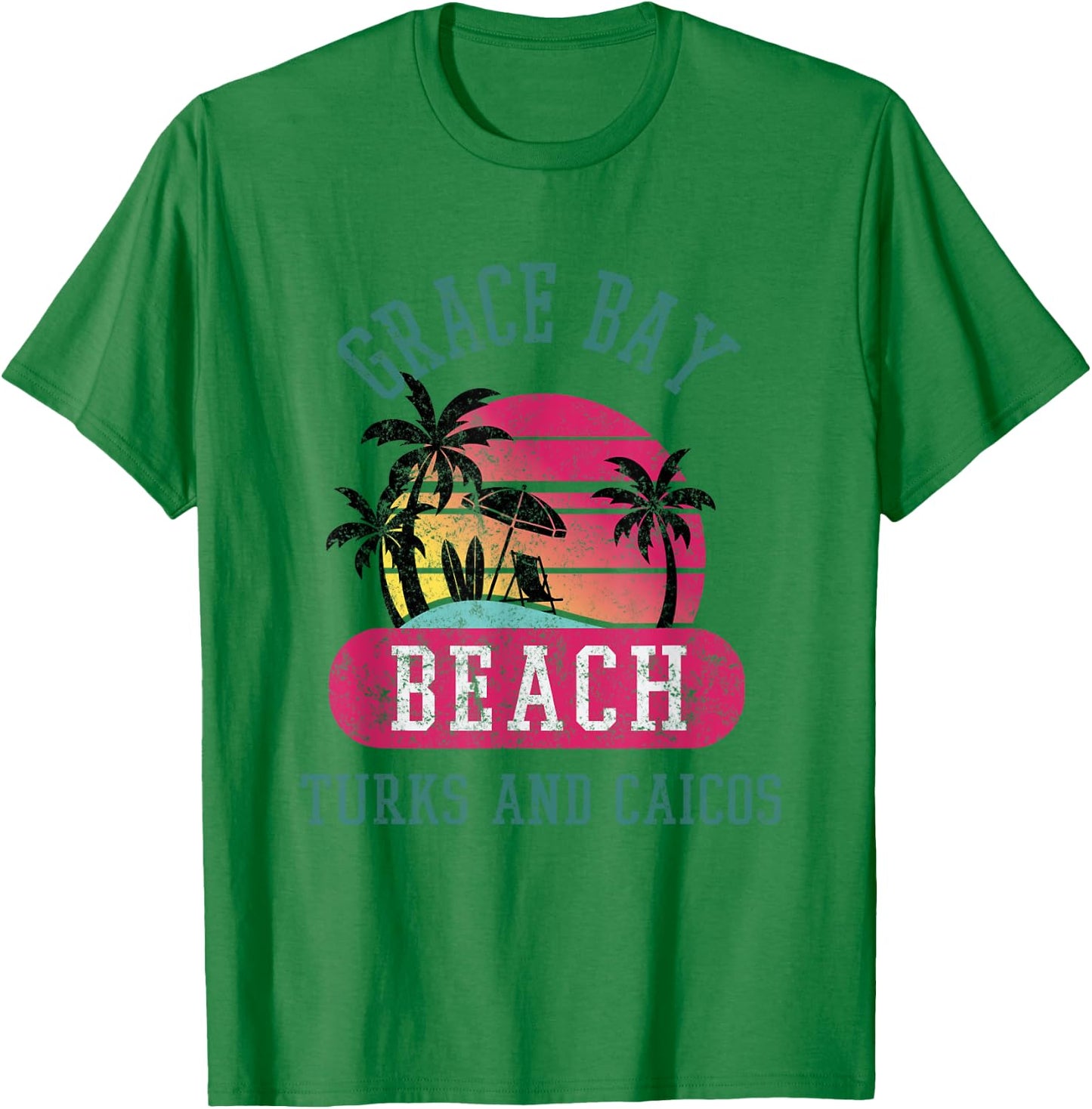 Retro Cool Distressed Grace Bay Beach Turks & Caicos Island Men Women T-Shirt - T-Shirt | Irish Green