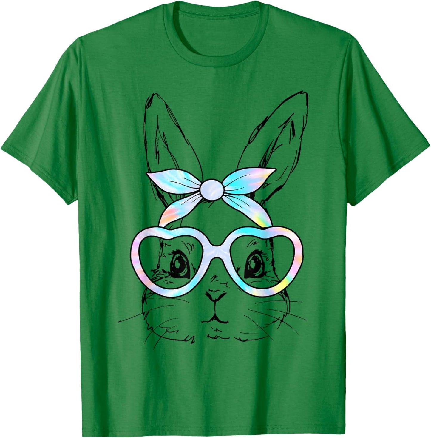 Cute Bunny Rabbit Face Tie Dye Glasses Girl Happy Easter Day T-Shirt - T-Shirt | Irish Green