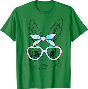 Cute Bunny Rabbit Face Tie Dye Glasses Girl Happy Easter Day T-Shirt - T-Shirt | Irish Green