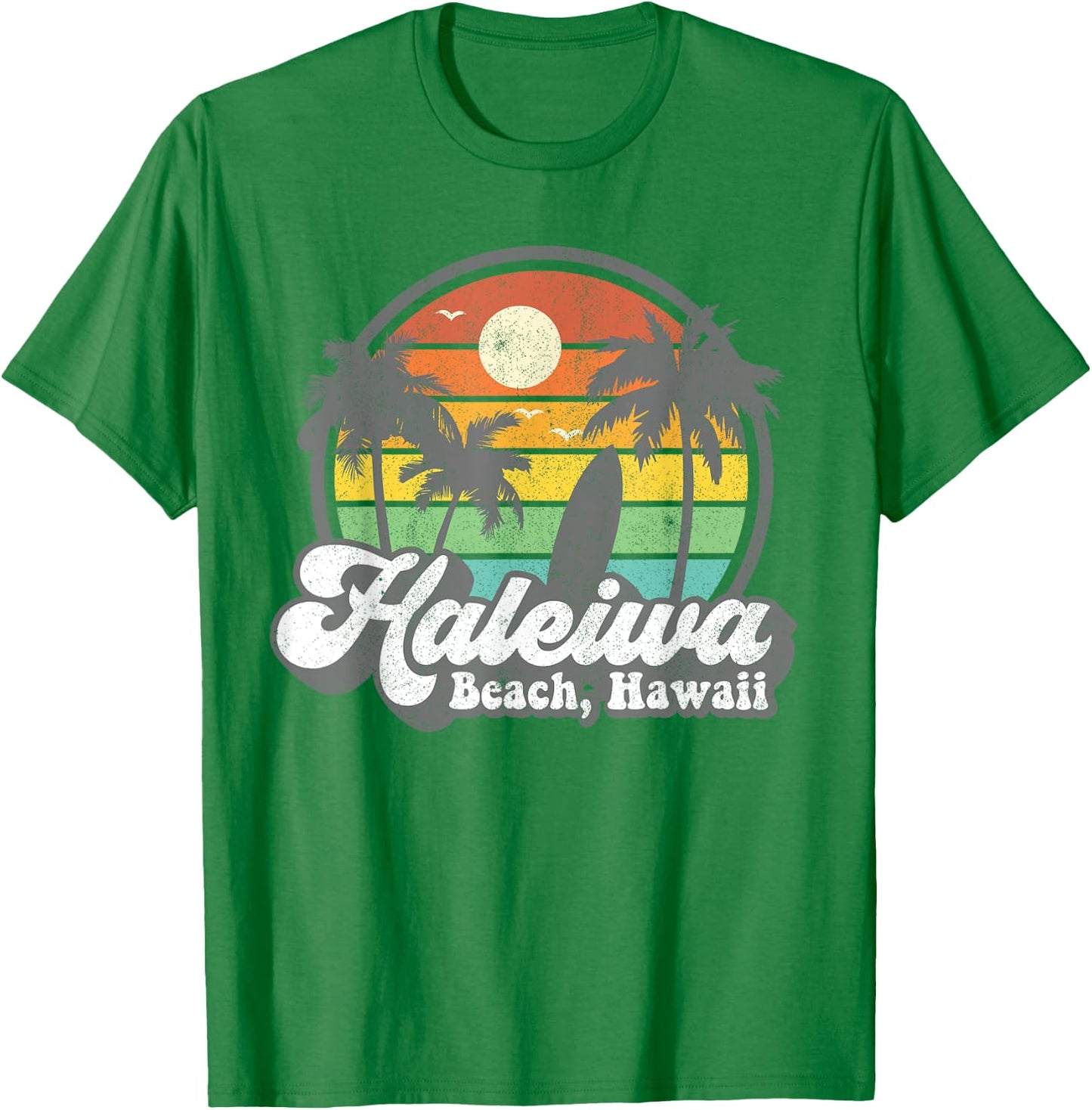 Vintage Haleiwa Beach Hawaii Surf Hawaiian Surfing 70's Gift T-Shirt - T-Shirt | Irish Green
