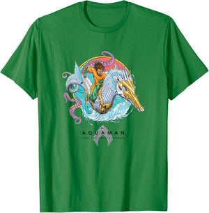 Aquaman And The Lost Kingdom Aquaman Riding Seahorse T-Shirt - T-Shirt | Irish Green