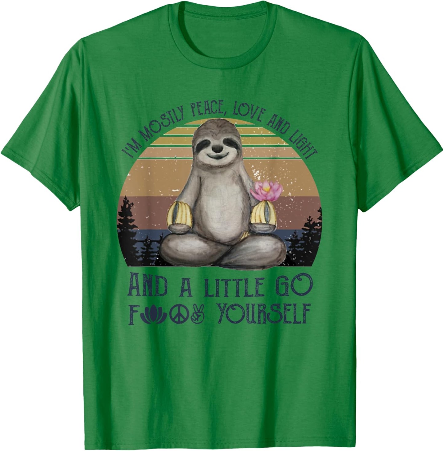 I'm mostly Peace Love and Light Funny Vintage Yoga Sloth T-Shirt - T-Shirt | Irish Green