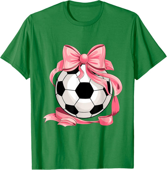 Cute Pink Bow Coquette Ball Soccer Girl Aesthetic Player Mom T-Shirt - T-Shirt | Irish Green