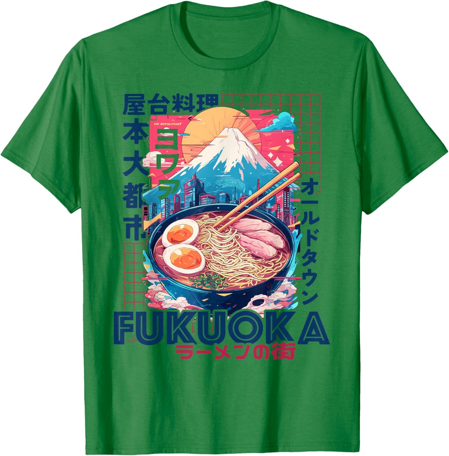 Fukuoka City 80s Synthwave Ramen Bowl of Japan T-Shirt - T-Shirt | Irish Green