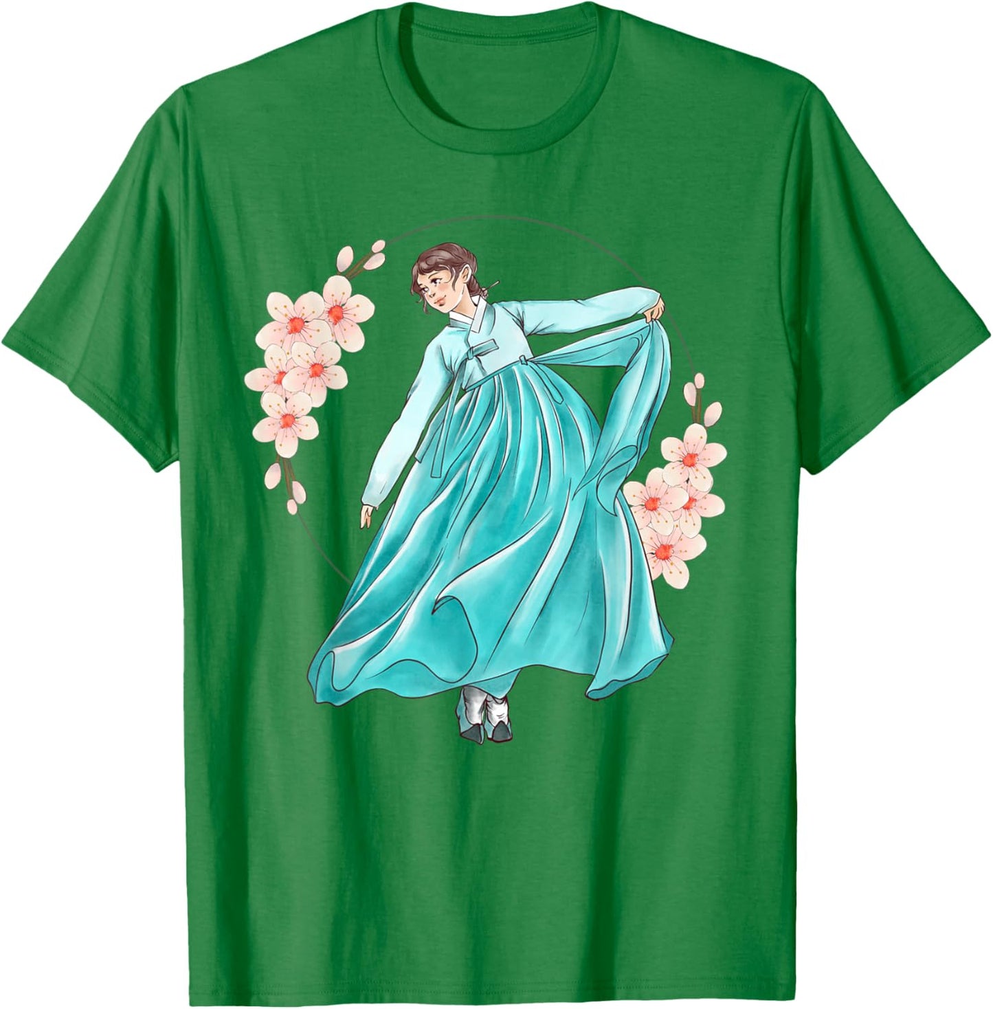 Girl Wearing Traditional Korean Hanbok T-Shirt - T-Shirt | Irish Green