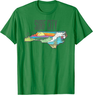 Surf City State of North Carolina Outdoors Graphic T-Shirt - T-Shirt | Irish Green