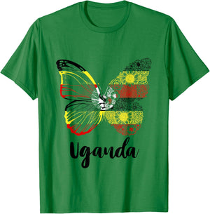 Uganda Butterfly Ugandan Pride Ugandan Flag Ugandan Roots T-Shirt - T-Shirt | Irish Green
