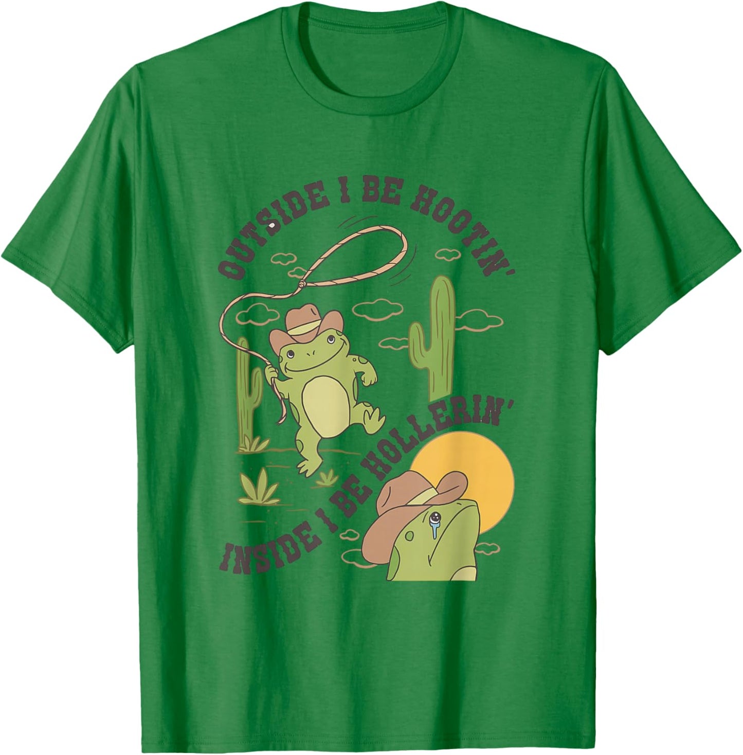 Outside I Be Hootin Inside I Be Hollerin Funny Cactus Frog T-Shirt - T-Shirt | Irish Green