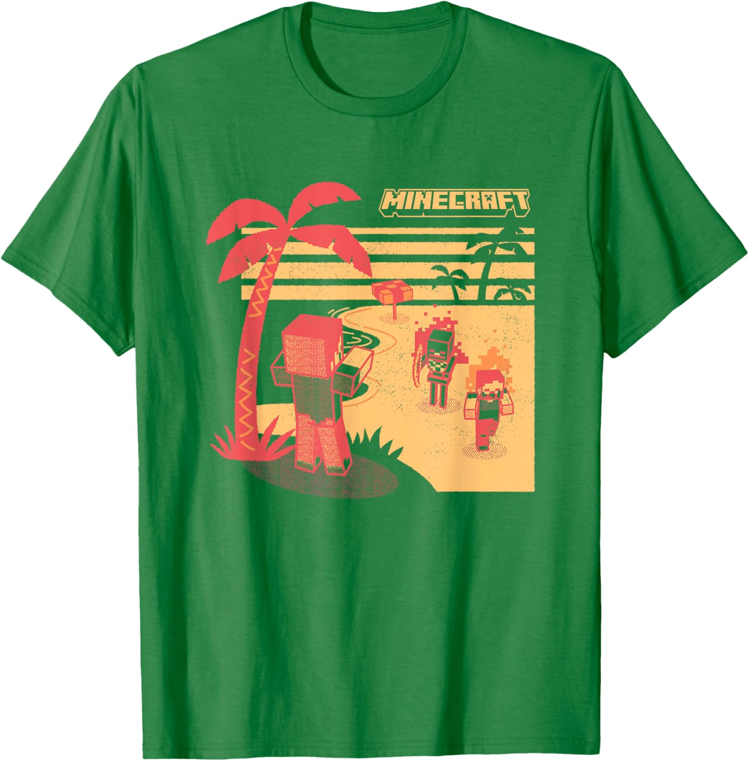 Minecraft Mobs Invading The Beach Retro Poster T-Shirt - T-Shirt | Irish Green
