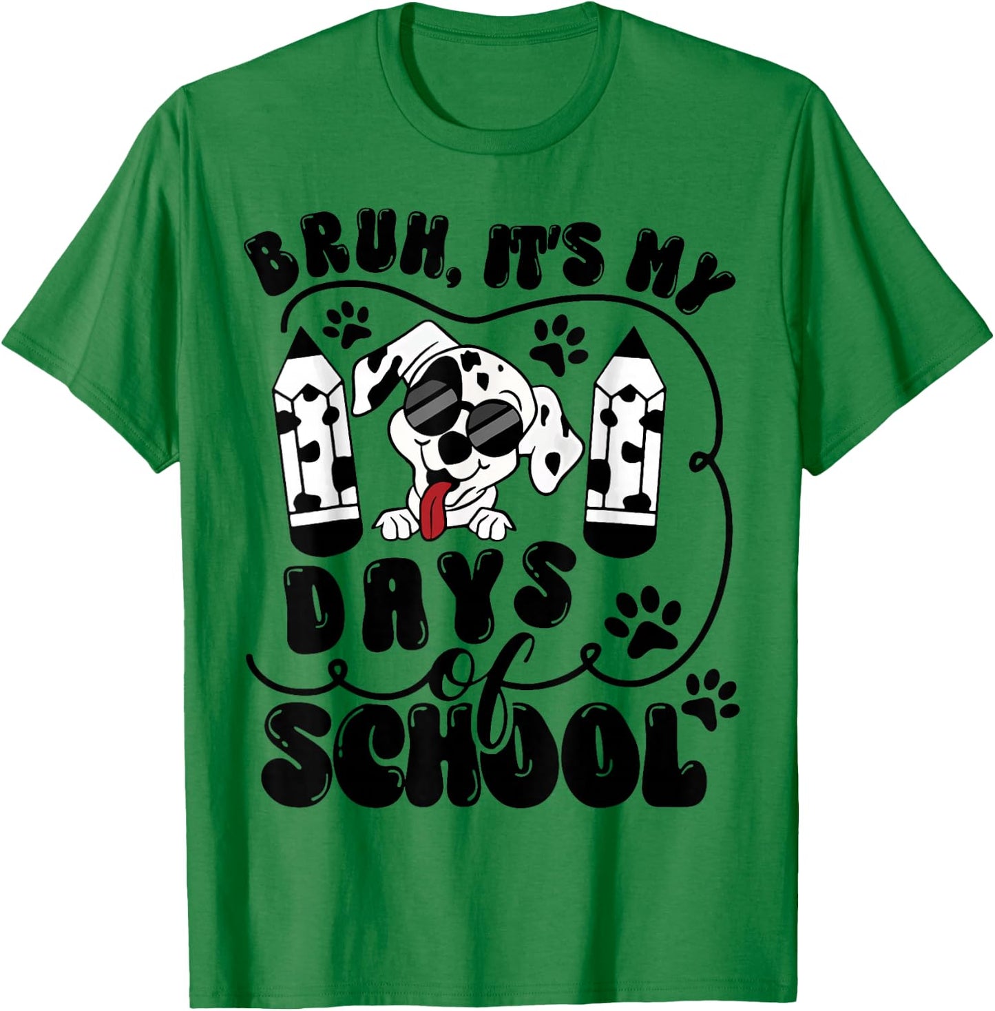 Bruh 100 Days Of School Dalmatian Dog Boys Kids 100th Day T-Shirt - T-Shirt | Irish Green