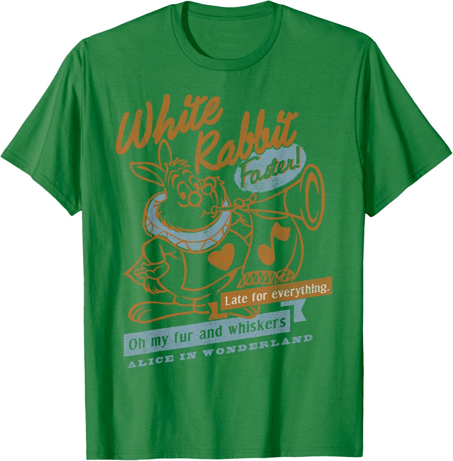 Disney Alice In Wonderland White Rabbit Outlined Text Poster T-Shirt - T-Shirt | Irish Green