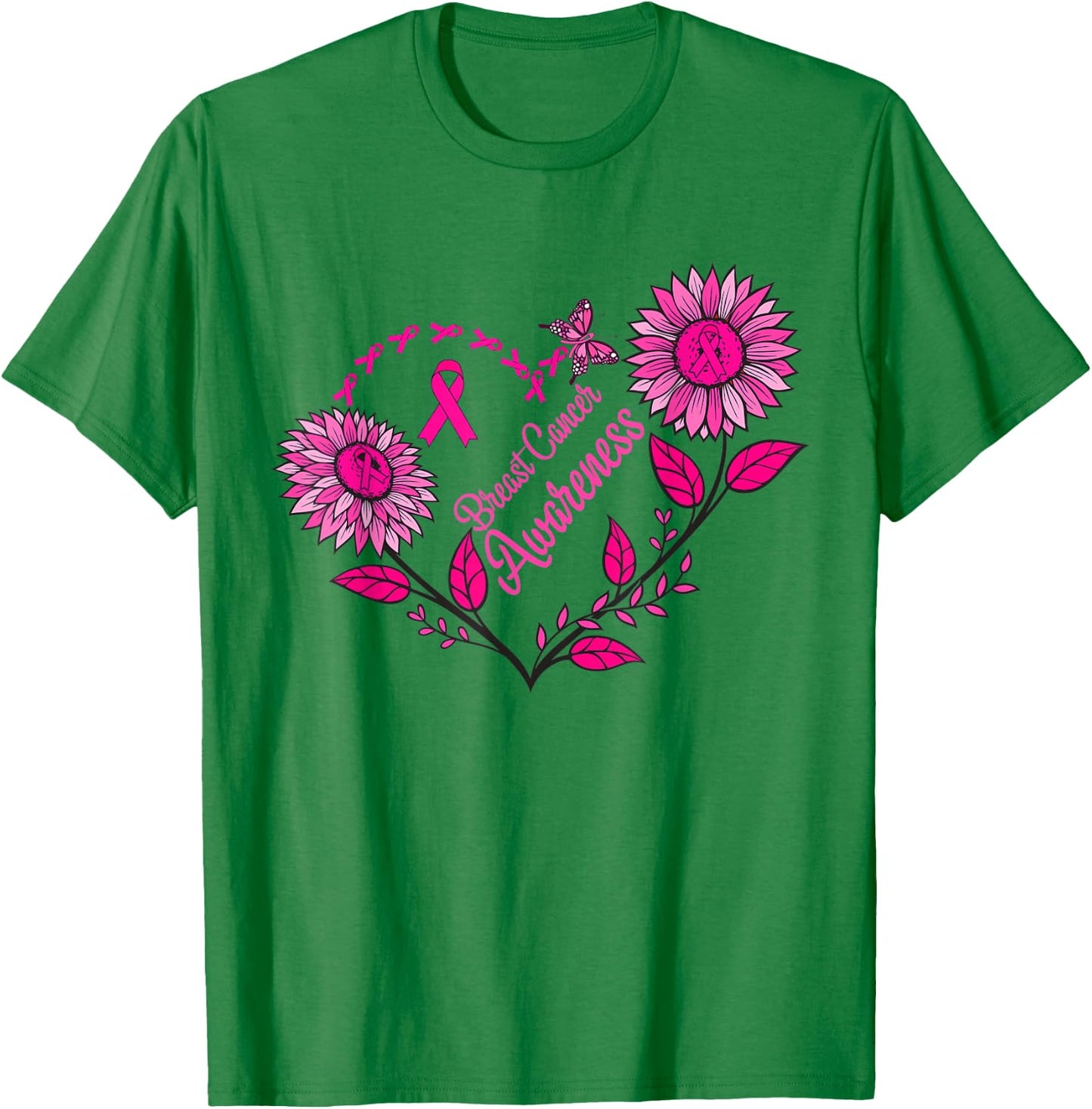 Sunflower Breast Cancer Shirts Pink RibbonMen Women T-Shirt - T-Shirt | Irish Green
