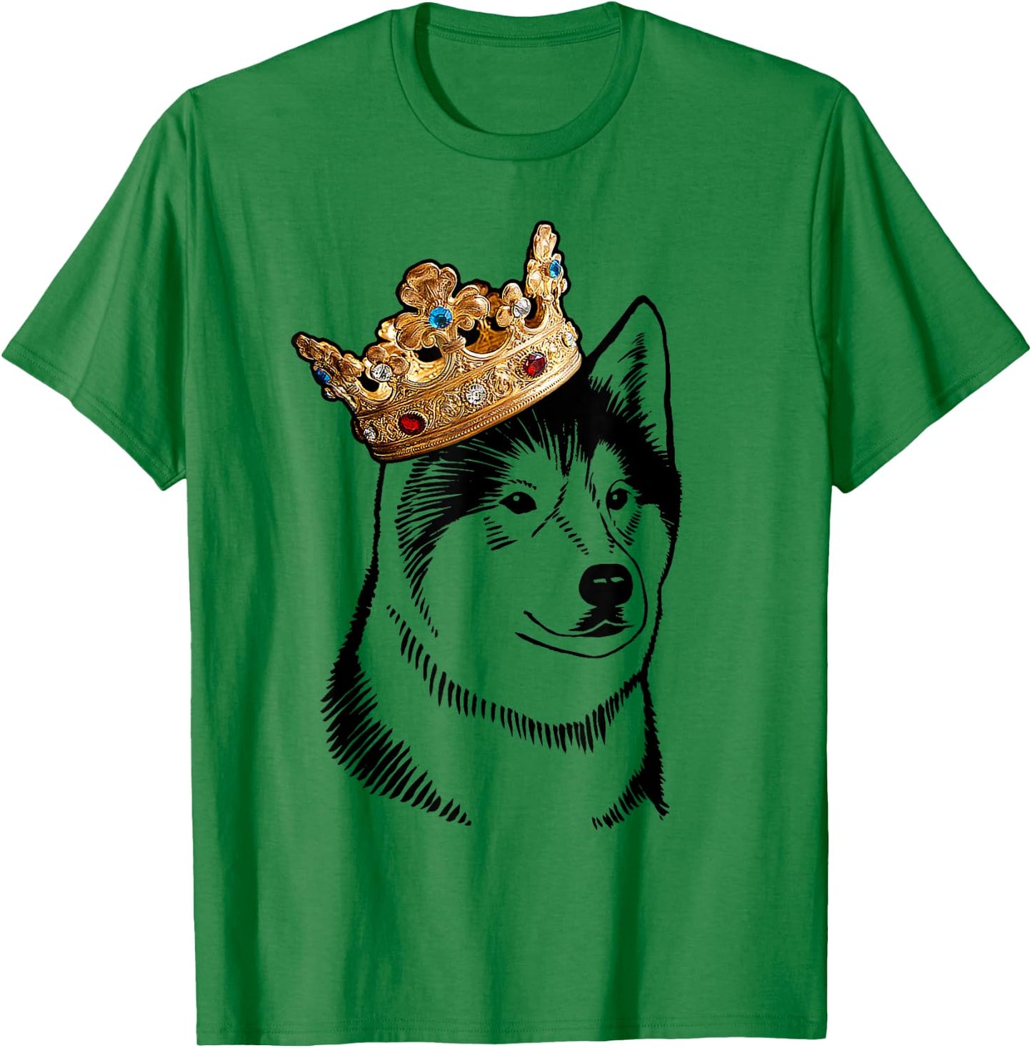 Alaskan Malamute Dog Wearing Crown Men Women Girls Kids T-Shirt - T-Shirt | Irish Green