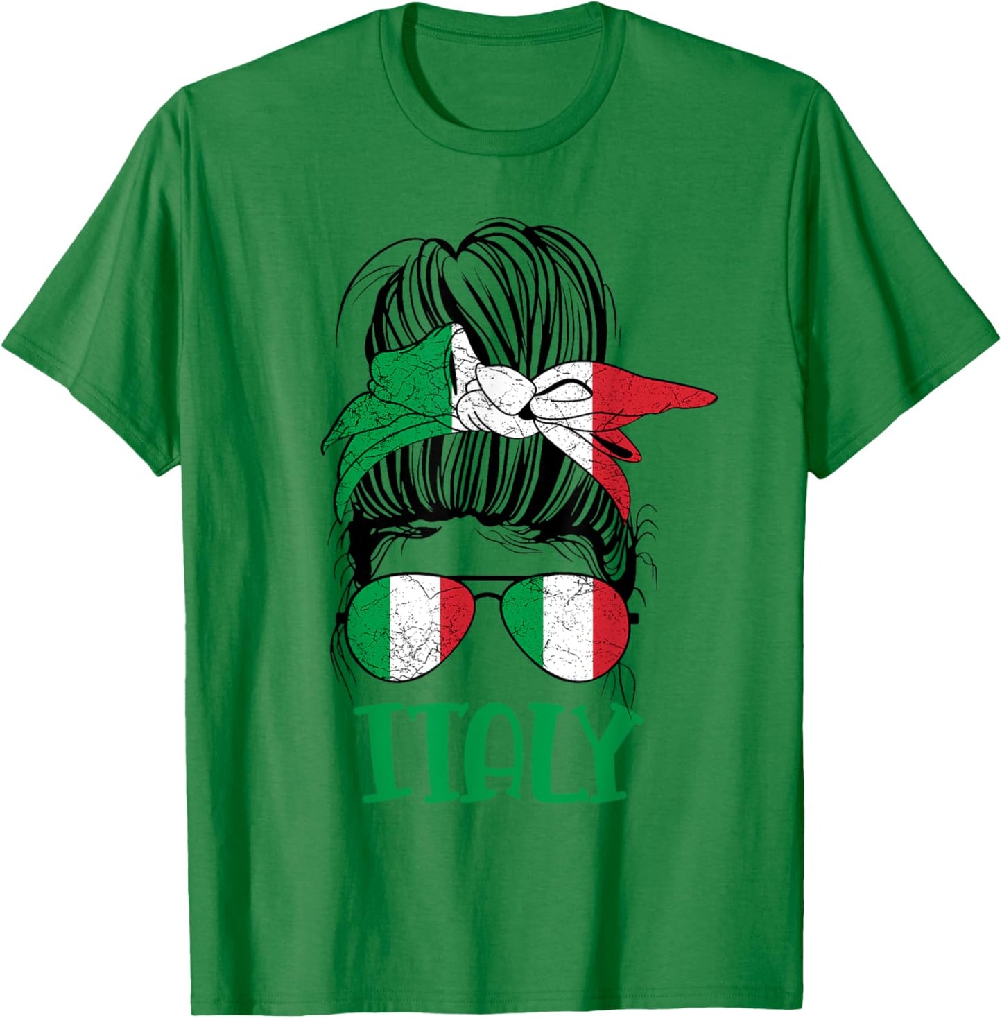 Italian Girl Messy Bun Flag Italy Proud Woman Kids Italia T-Shirt - T-Shirt | Irish Green