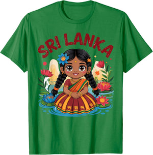 Sri Lankan Girl in Traditional Dress with Lotus Flowers Kids T-Shirt - T-Shirt | Irish Green
