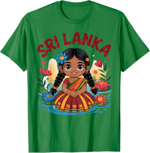 Sri Lankan Girl in Traditional Dress with Lotus Flowers Kids