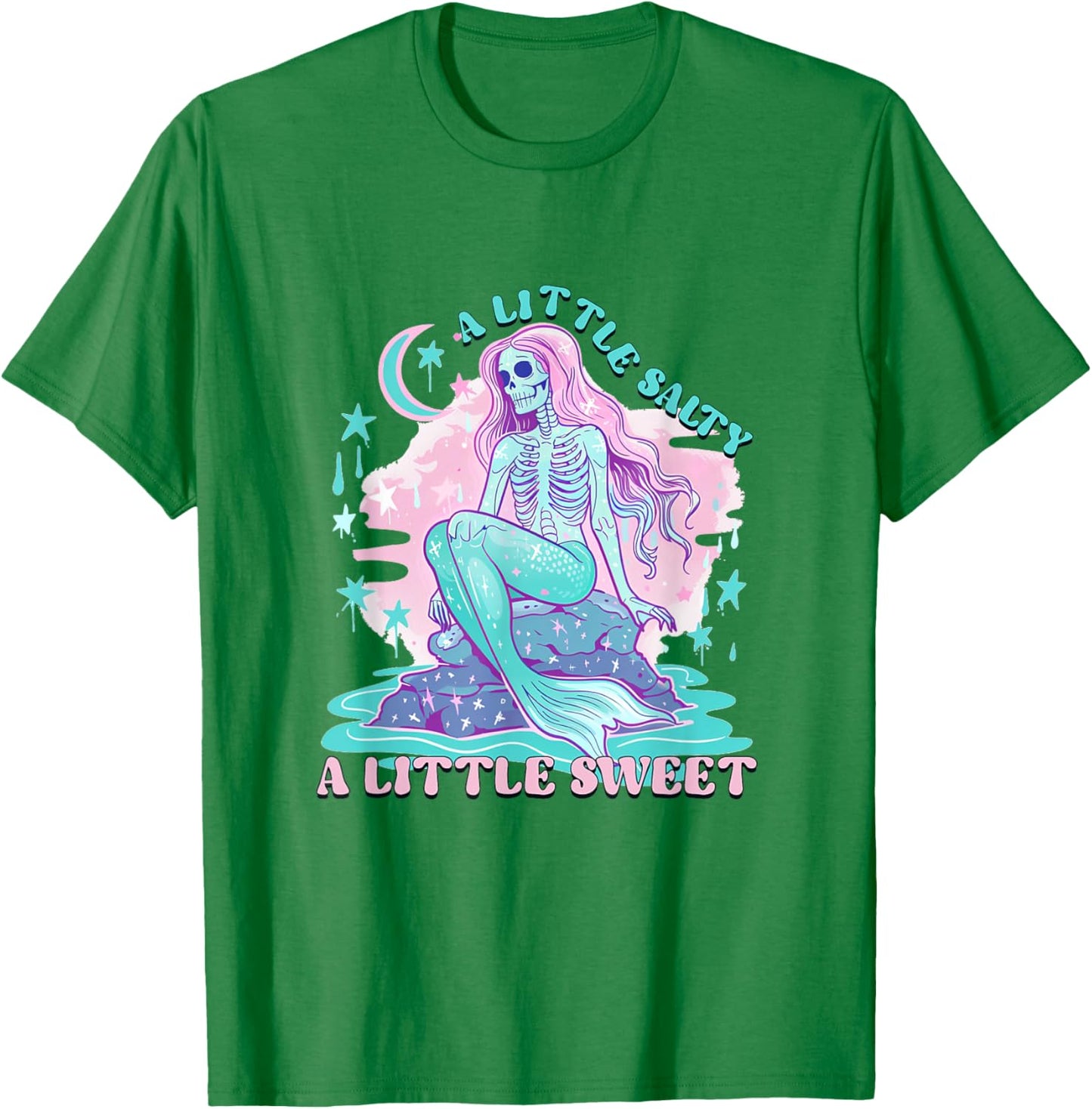 A Little Salty A Little Sweet Mermaid Skeleton Summerween Men Women T-Shirt - T-Shirt | Irish Green