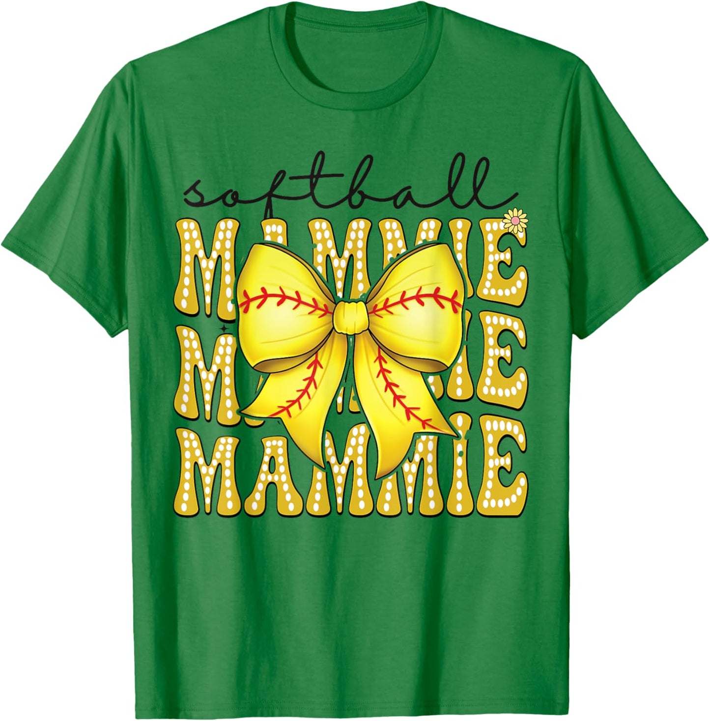 Softball Mammie Retro Softball Coquette Bow Groovy T-Shirt - T-Shirt | Irish Green