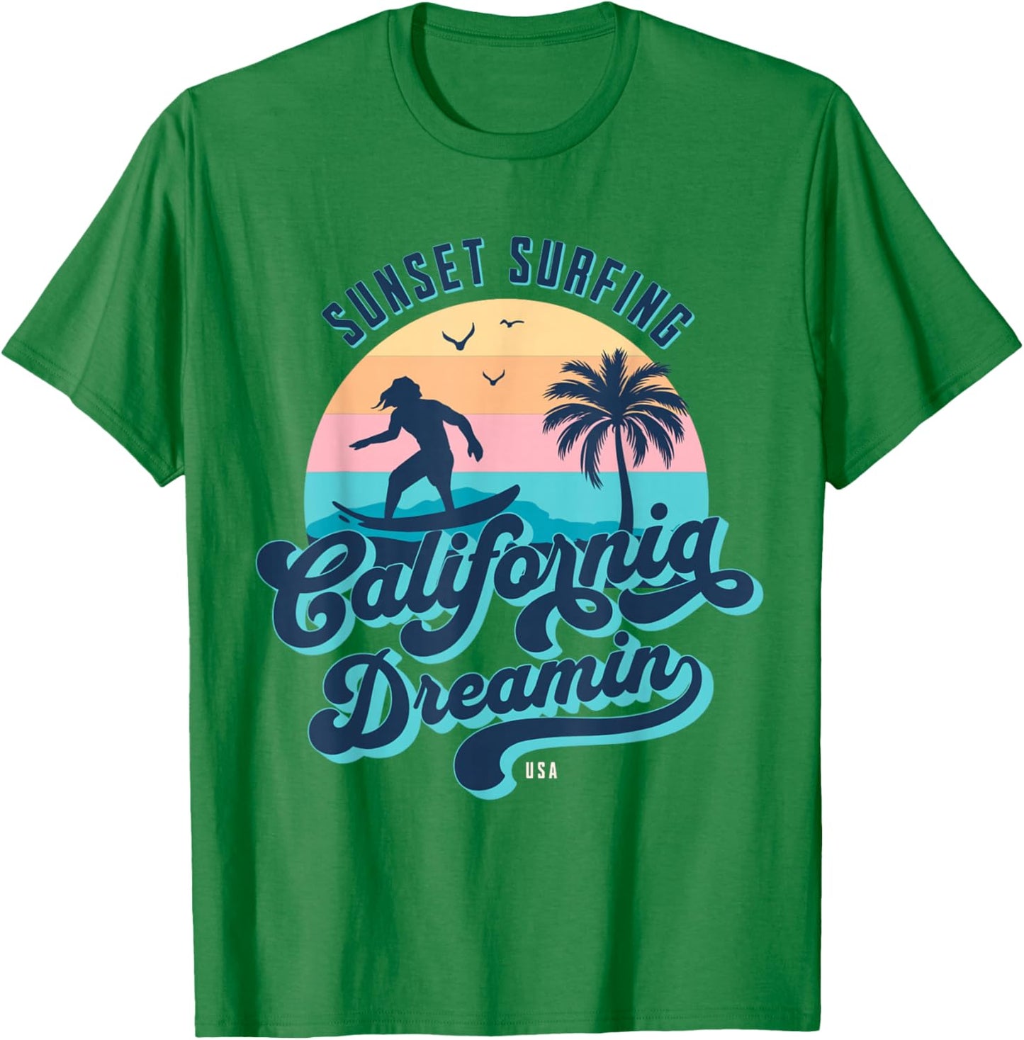 Sunset Surfing California Dreamin USA Surfer T-Shirt - T-Shirt | Irish Green
