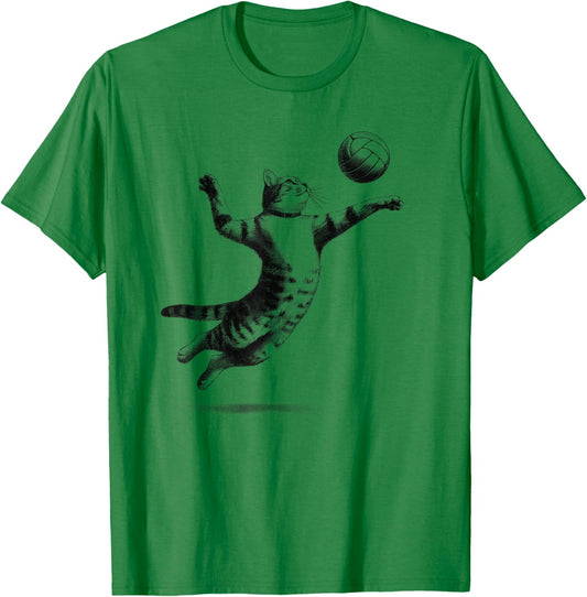 Cat Playing Volleyball Kitten Volleyball Player Vintage T-Shirt - T-Shirt | Irish Green
