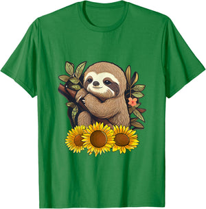 Sunflower Sloth Flower T-Shirt - T-Shirt | Irish Green